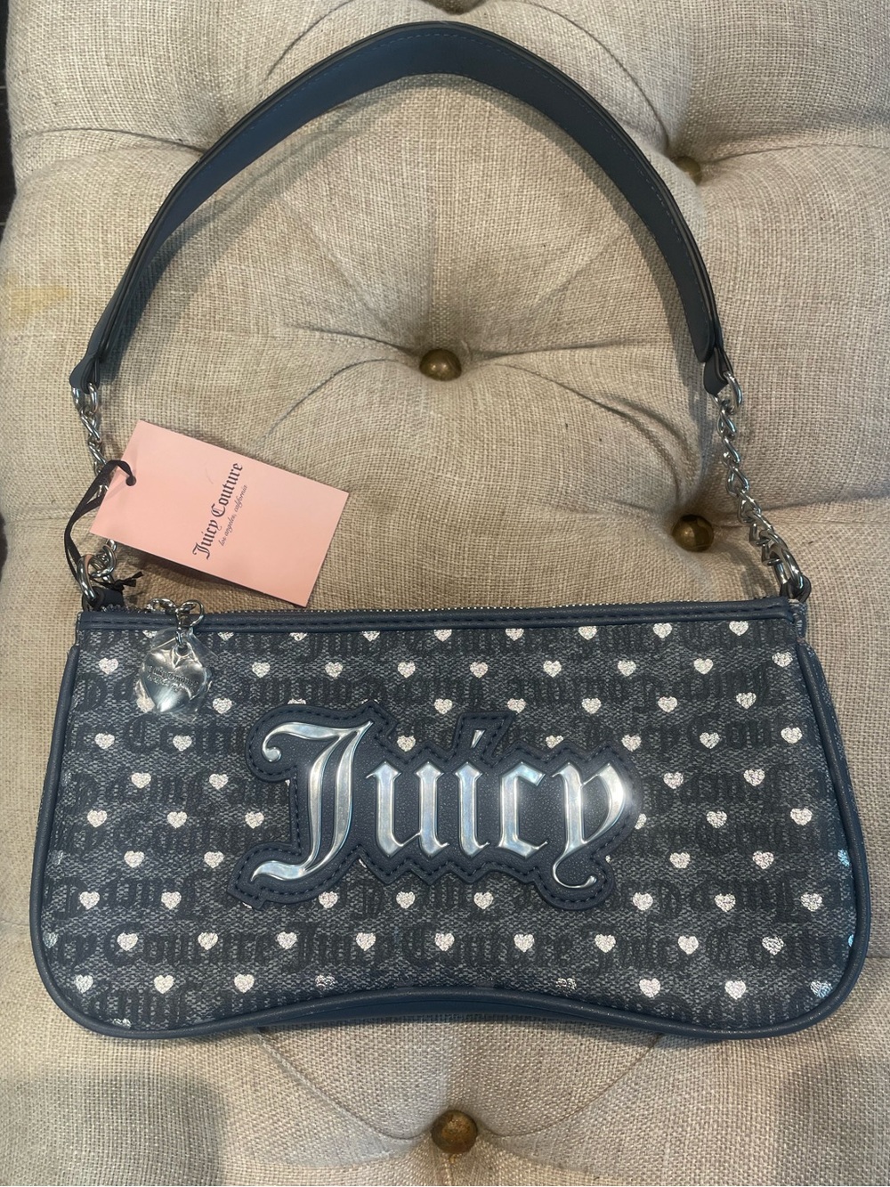 Juicy Couture Denim/Silver “Poker Face”Shoulder Bag